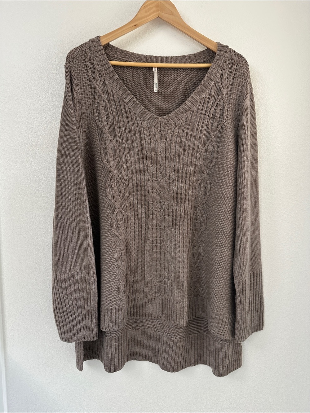 Soma XXL Taupe V-Neck Cable-Knit Sweater - SO SOFT! - Tan/Brown Neutral